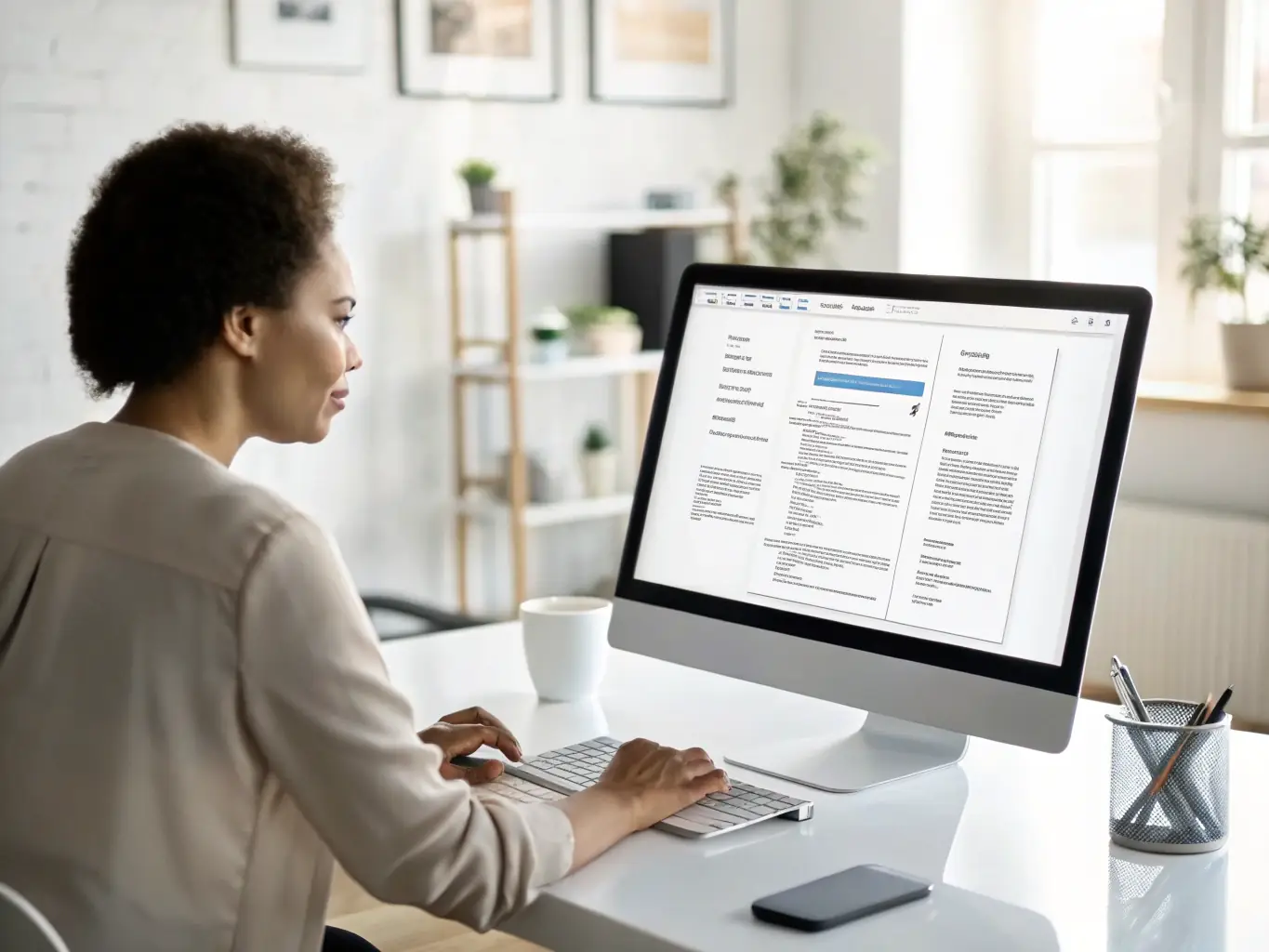 A professional converting a PDF document into HTML5 format on a computer, showcasing the transformation process.
